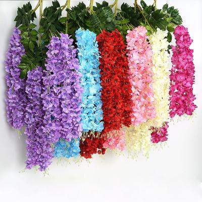 China Festival Silk Decor Decorative Silk Material Wedding Hanging Vine Bulk Wisteria Artificial Flowers for sale