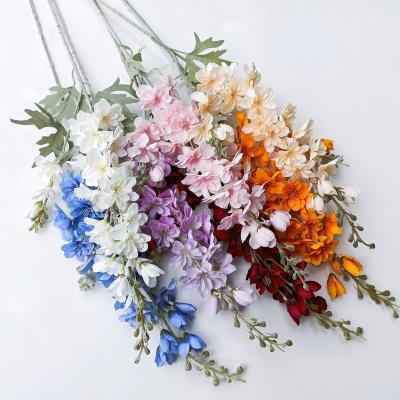 China High Quality Assembled Fabric Artificial Flower Fabric Delphinium Flower For Wedding Spring Party Home Decoration for sale