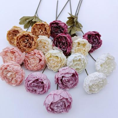 China High Grade 3 Bridal Peony Branches Wedding Bridal Bouquet Silk Flower Bouquet Artificial Flowers Wholesale for sale