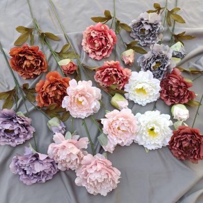 China High Grade 3 Silk Wholesale Branches Artificial Flowers Silk Peony For Wedding Decoration for sale