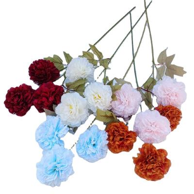 China High quality silk sale price artificial flower wall backdrop good for wedding three peonies for sale