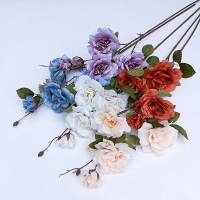 China Real Silk Rose Artificial Flowers Wedding 5 Decorative Heads Rose Flower For Touch Decoration for sale