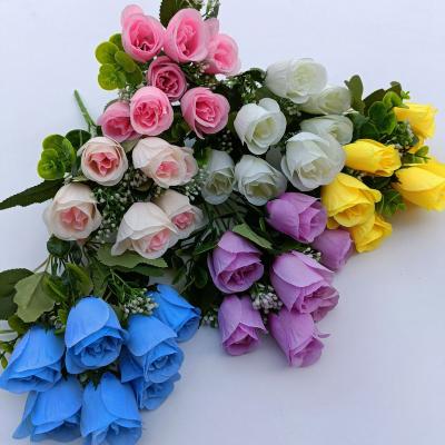 China Wholesale Silk Artificial Flowers 7 Heads Wedding Decorations Blush Rose Bouquet Artificial rose for sale