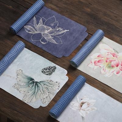 China Cotton cotton and pure tea table linen tea table linen runner Lotus style suede tea drunk mat dry to pour cotton and linen tea cloth for sale