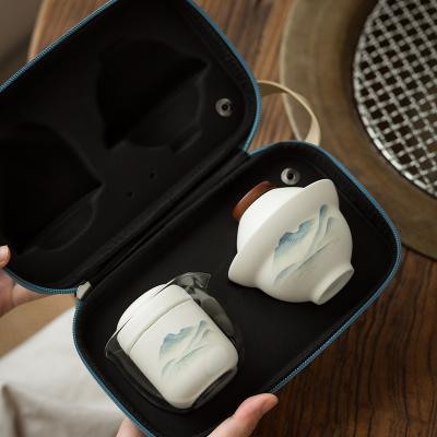 China Viable One Cup Two Cup Outdoor Travel Portable Tea Set Quick Pot Carry Storage Bag Simple Business Gift for sale