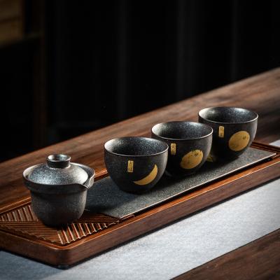 China Viable silver stain pot set cup one quick pot fills three kung fu gift mid-autumn festival business office cups small tea set for sale