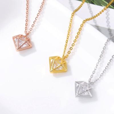 China 2021 New Stainless Steel Lead Free Nickel Free Gold Plated Cavity Geometric Zircon Pendant Necklace for sale