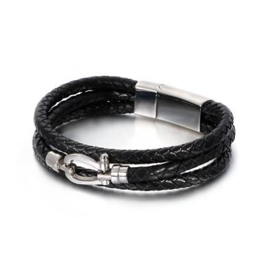 China Custom Fashion Logo Unisex Leather Stainless Steel Chain Bracelet with Magnet Clasp for sale