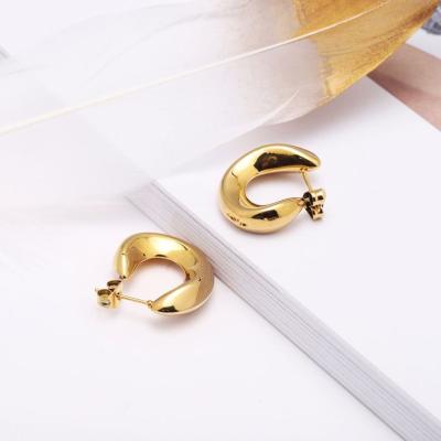 China Trinkets Jewelry Lead Free Nickel Free Piercing 18K Gold Plated Irregular Stainless Steel C Hoop Earrings for sale