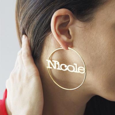 China Nickel Free 18K Gold Name Circle Named Earrings Personalized Custom for sale