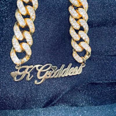 China Unique Jewelry TRENDY 18k Gold Filled Iced Out Custom Name Chain Diamond Name Necklace Personalized Cuban Link Name for sale