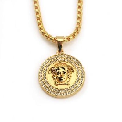 China Punk 18k Gold Plated Stainless Steel Mens Womens Crystal Medusa Pendant Necklace For Hiphop Jewelry for sale