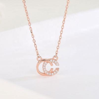 China TRENDY 925 Sterling Silver Jewelry Rose Gold Plated Letter C Pendant Necklace For Women for sale