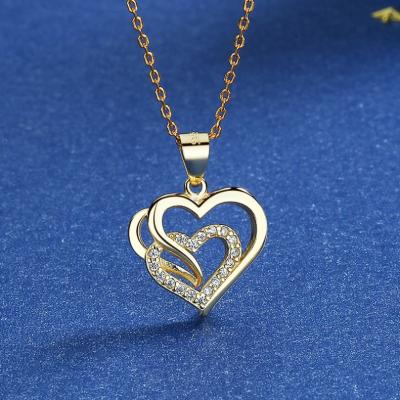 China Nickel Plated S925 Fashion Bling CZ Zirconia S925 Silver Heart Necklace Exquisite Gold Free Lead Free Sterling Silver Heart Pendant Necklace for Party for sale