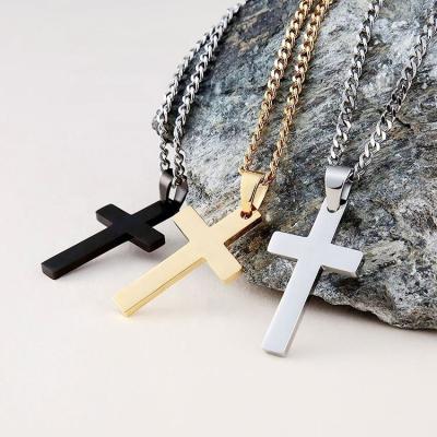 China Gold Plated Hip Hop Cuban Link Chain Stainless Steel Nickel Free Cross Necklace Pendant for sale