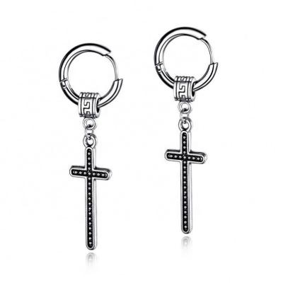 China Nickel Free Stainless Steel Mens Cross Dangle Earrings for sale