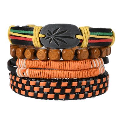 China Hot punk bracelet Jamaican surfer wrap leather braided cuff bracelet punk couple bohemian jewelry for women men for sale