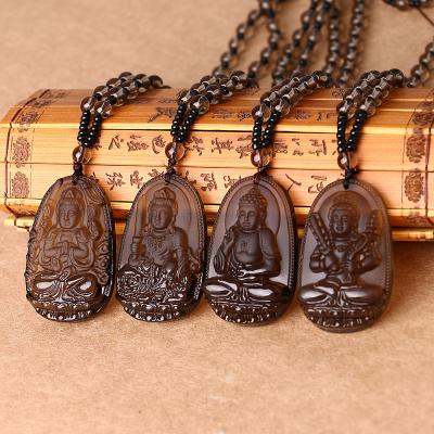 China High Quality Unique Natural Quartz Carved Religious Brown Buddha Lucky Amulet Pendant Necklace For Ice Cream Women Men for sale