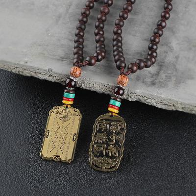 China Ethnic long wooden chain Buddha necklace amitofo stainless steel pendant necklace accessories for men for sale