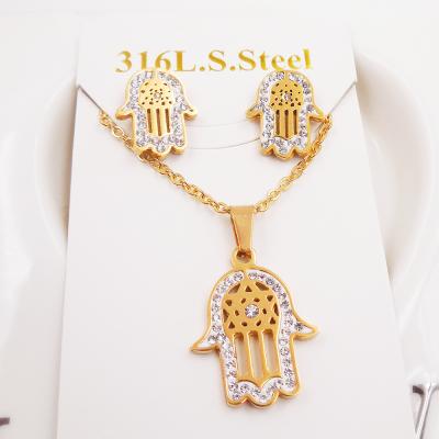 China FASHIONABLE Cute Palm Hexagram Necklace Stainless Steel Women Necklace Set Rhinestone Earrings Pendant Jewelry For Party, for sale