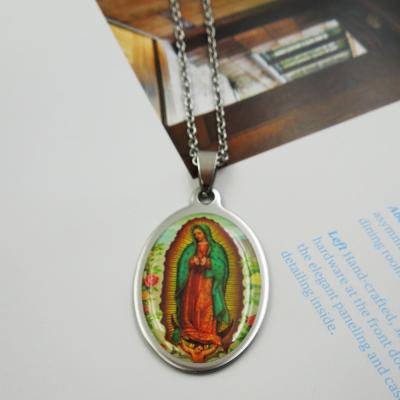 China Custom Made 316L Stainless Steel Virgin Mary Pendant Necklace Religion Christian Cross Charm Religious Initial Jewelry For Man Or Women for sale