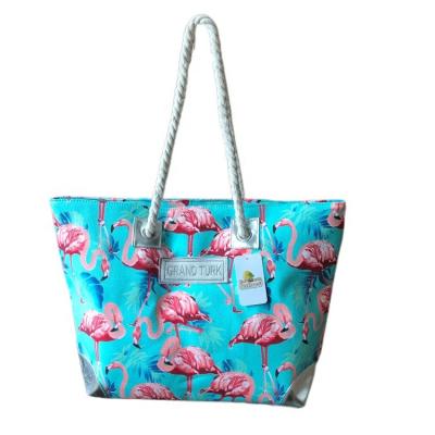 China Wholesale Beach Bag Spot PU Fashion Beach Bag Embroidered Gold Turkish Flamingo Pattern Tall Shopping Bag for sale