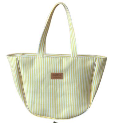 China Professional production of large capacity shopping bags of new striped bag customized polyester canvas beach around large capacity tote bag for sale