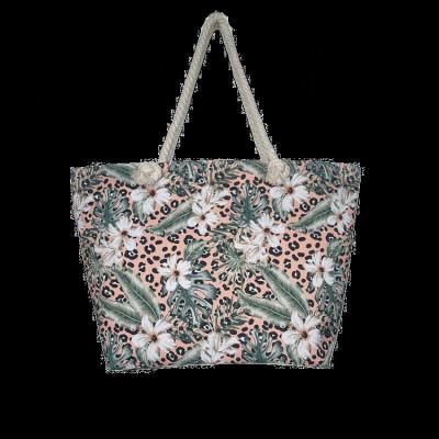 China Oversized Digital Printed Large Capacity Shopping Bags Pattern Beach Polyester Canvas Leopard Print Tote Bag Bird Beach Bag Rope Handle Full for sale