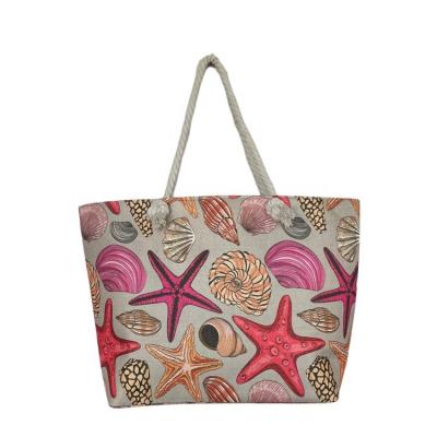 China Large Capacity Shopping Bags Women Shoulder Bag Personalized Canvas Zipper Starfish Print Beach Tote Bag for sale