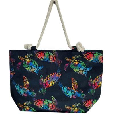 China Large Capacity Shopping Bags Casual Full Color Flower Printing Custom Women Shoulder Bag Lady Canvas Large Shopping Tote Bag Beach Hand Bags for Summer for sale