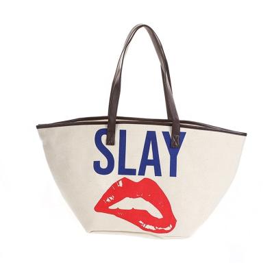 China Beach bag Slaylogo beach bag with feminine leather print and perfect lips for sale