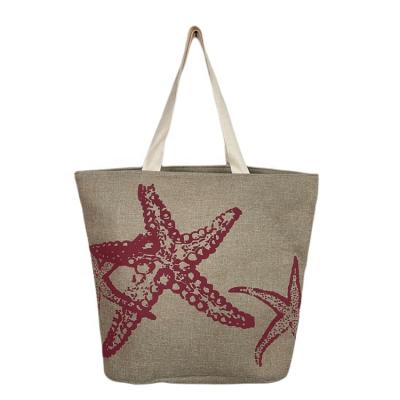 China Yong Girs Tote Beach Bag Canvas Shoulder Bag Factory Large Capacity Shopping Bags Summer Vacation Shell Printing Women Wholesale Starfish for sale