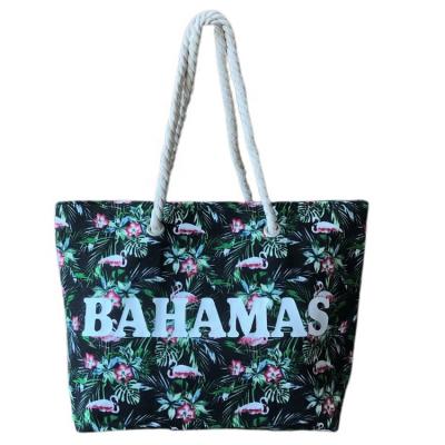 China Wholesale Beach Bag Bahamas Spot Printed Canvas Beach Bag, Customized Label Flamingo Pattern Micro Shoulder Bag for sale