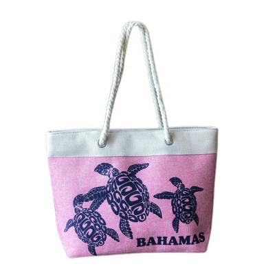 China Wholesale Printed Canvas Beach Bag Bahamian Cotton Rope Beach Bag Turtle Spot Tote Elegant Bag for sale