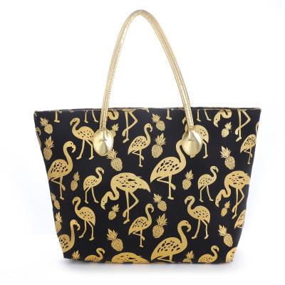 China Wholesale Custom Tote Bag Flamingo Ladies Canvas Handbag Colorful Shopping Bag Print Woman Fashion Beach Bag Beach Bag for sale