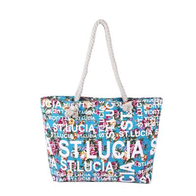 China Custom creative large capacity shopping bags letter printing beach bag polyester cotton canvas handbag for sale