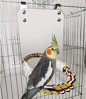 China Stocked Stainless Steel Bird Mirror With Rope Perch Bird Toys Dangle Large Size for sale