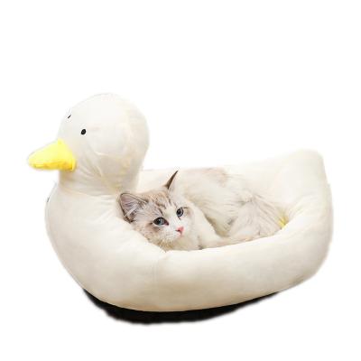 China L Stocked Size Goose Style Pet Bed Cat Houses Calming Sleeping Sofa Plush Fur Velvet White Dog Beds for sale