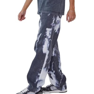 China Breathable Wholesale Winter High Street Trend Tie Dye Long Loose Straight Jeans Men Casual Denim Pants for sale