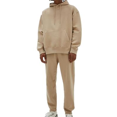 China Anti-wrinkle Men Sport Solid Color Pullover Hoodie Two Piece Hoodie Sweatsuit Custom Fitted 100% Cotton Sweatpants And Hoodie Set for sale