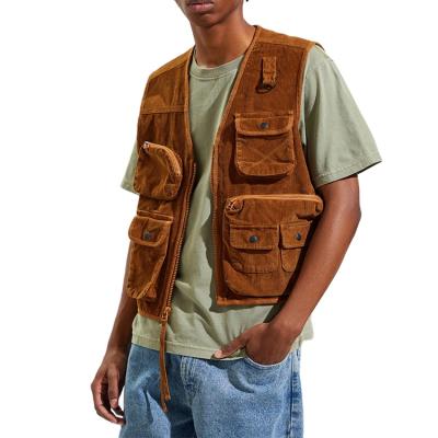 China New Style QUICK DRY Custom Design High Quality 100% Cotton Vest Wholesale Multipocket Corduroy Service Men's Cargo Vests for sale