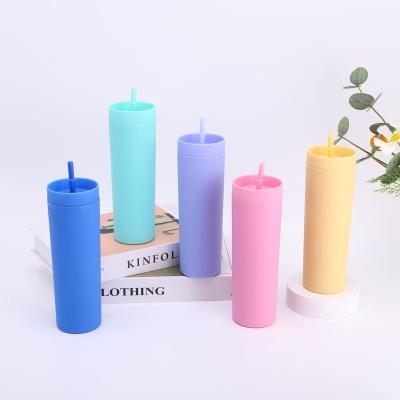 China Sustainable Acrylic Tumblers Double Wall Insulated plastic cups with lids Tumbler Reusable Sippy Cup With Straws for sale