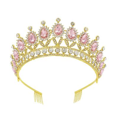 China European and American crown women's crown bride hair comb European and American crown baroque pink wedding headdress photo studio headdress diamond princess crown drop for sale