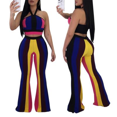 China Hot Selling Sexy Rainbow Breathable Wide Leg Pants Set Two Piece Vest Sleeveless Long Pants Set Casual Two Piece Set for sale