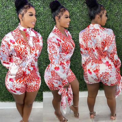 China 2022 Summer Breathable Outfits Women Cheap Wholesale Holiday Fashion Printed Sexy Two Piece Outfits Set Long Sleeve Shorts Set for sale