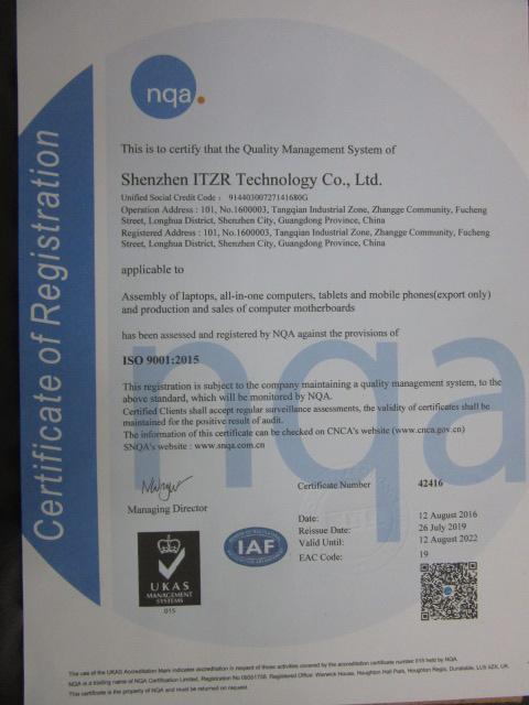 ISO9001 - Shenzhen ITZR Technology Co., Ltd.