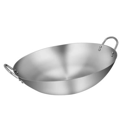 China Sustainable Eco-friendly Chinese Wok Pan Stainless Steel Wok Cooking Wok Frying Pan With Handles For Kitchen for sale