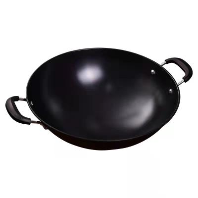 China Wooden Handle Pan Cookware Kitchen Cooking Viable Wok Pot Frying Pan Cast Iron Wok for sale