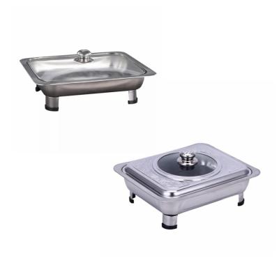 China Hot Pot Tray Combination Cover Stove Stainless Steel Rectangular Glass Cover Chafing Dish Elegant Removable Luxury Buffet Stove for sale