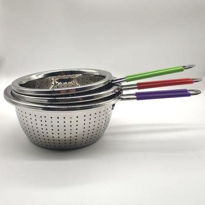 China Viable Strain Pasta Noodles Vegetables Fruits Stainless Steel Wire Mesh Strainer Colander Strainer Basin With Handle for sale